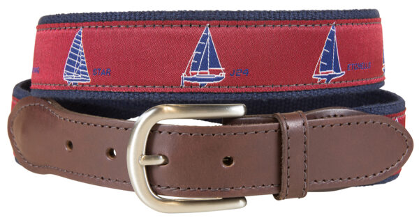 One Design Sailboats Leather Tab Belt – Crimson – Made to Order