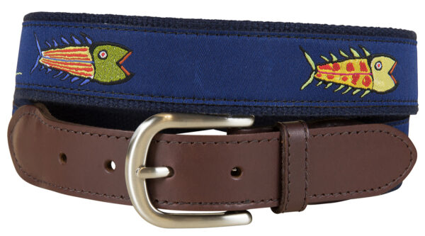 Hopkins Fish Leather Tab Belt – Blue – Made to Order