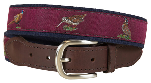 Woodland Birds Leather Tab Belt – Burgundy