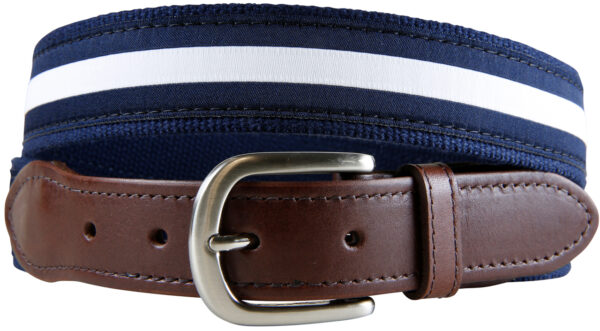 Classic Stripe Leather Tab Belt – White & Navy