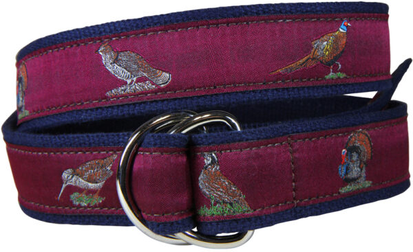 Woodland Birds D-Ring Belt | Burgundy