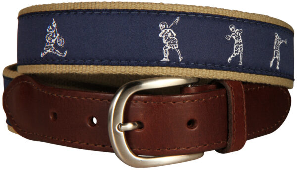 Lacrosse Leather Tab Belt – Navy – Made to Order