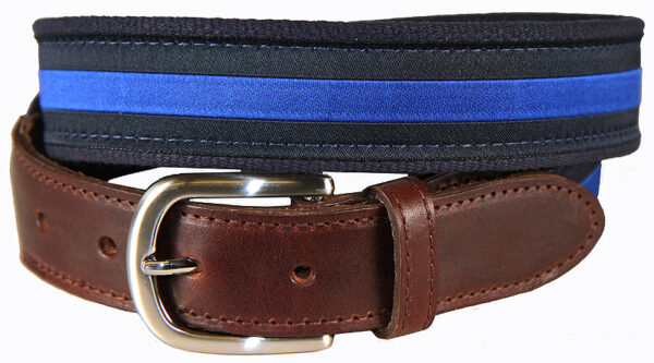 Classic Stripe Leather Tab Belt – Blue & Navy