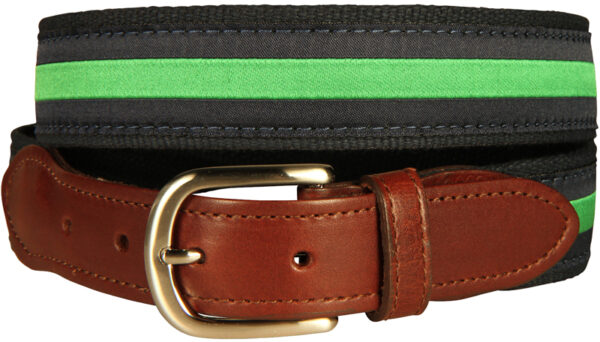 Classic Stripe Leather Tab Belt – Green & Navy – Made to Order