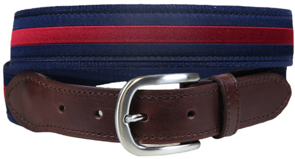 Classic Stripe Leather Tab Belt – Burgundy & Navy