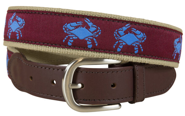 Crab Leather Tab Belt – Burgundy – Made to Order