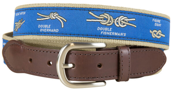 Nautical Knots Leather Tab Belt – Blue – Made to Order