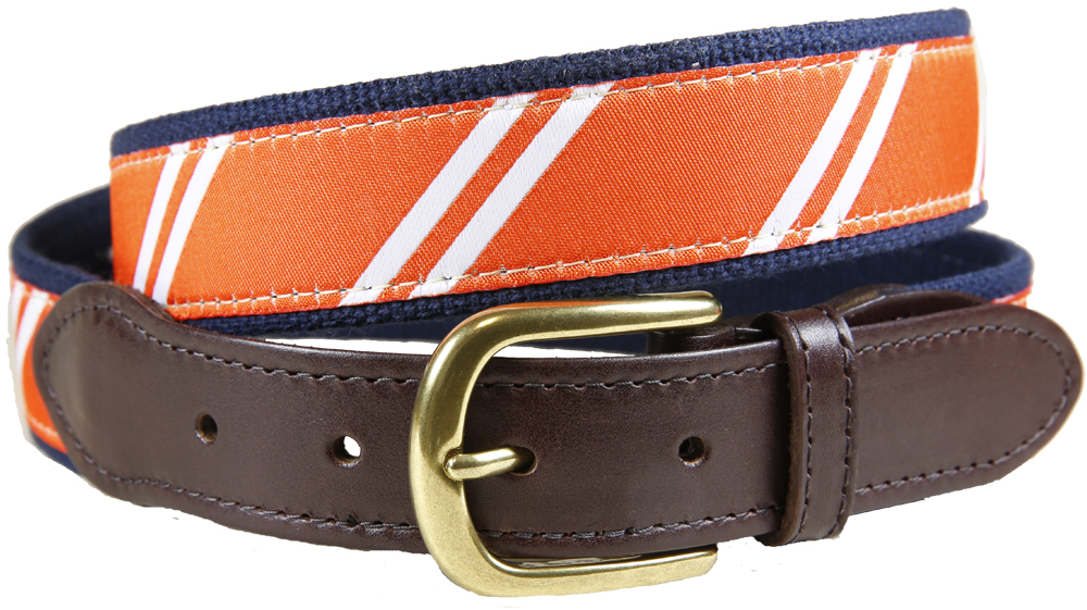 Repp Stripe Leather Tab Belt – Orange & White | 36 – Belted Cow Order ...