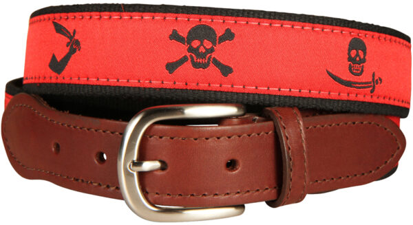 Pirate Flags Leather Tab Belt – Blood Red – Made to Order